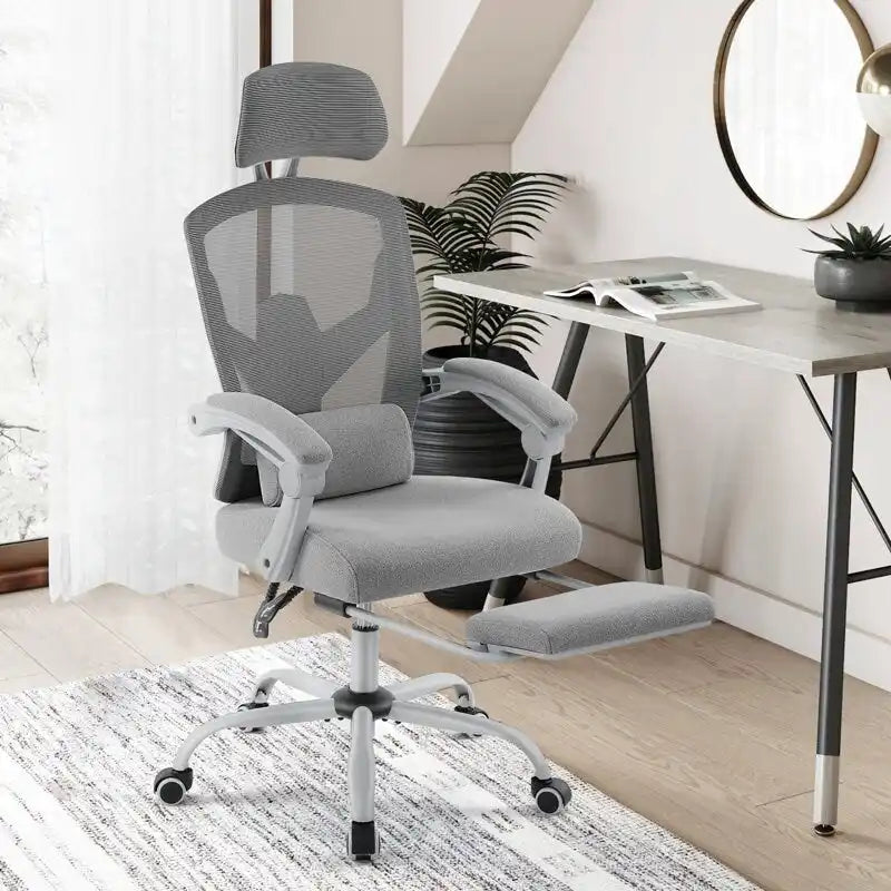 Home Office Desk Chair with Footrest, High-Back Mesh Rolling Swivel Reclining Chairs, Comfortable Headrest, Lumbar Support