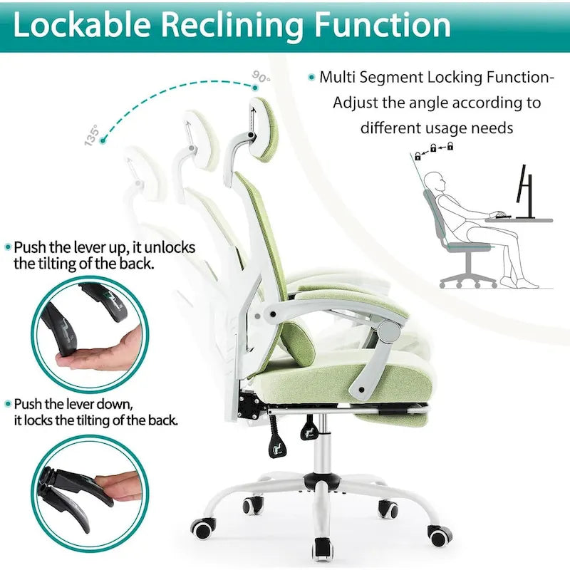 Home Office Desk Chair with Footrest, High-Back Mesh Rolling Swivel Reclining Chairs, Comfortable Headrest, Lumbar Support