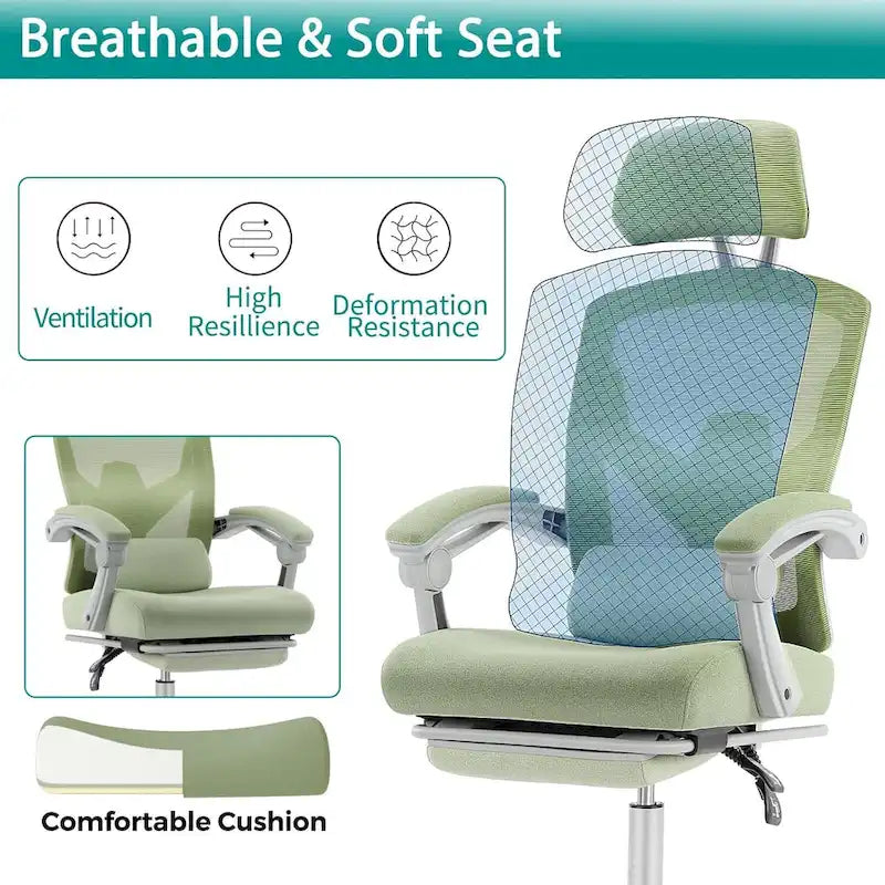 Home Office Desk Chair with Footrest, High-Back Mesh Rolling Swivel Reclining Chairs, Comfortable Headrest, Lumbar Support