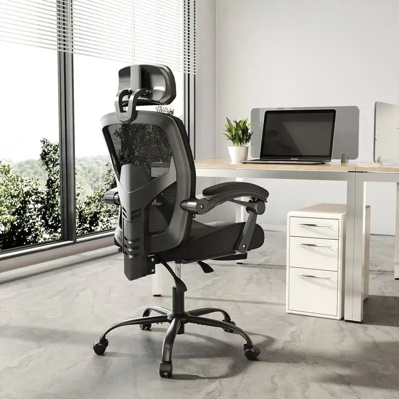 Home Office Desk Chair with Footrest, High-Back Mesh Rolling Swivel Reclining Chairs, Comfortable Headrest, Lumbar Support