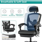 Home Office Desk Chair with Footrest, High-Back Mesh Rolling Swivel Reclining Chairs, Comfortable Headrest, Lumbar Support