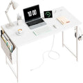 39 inch White Computer Desk with Power Outlet
