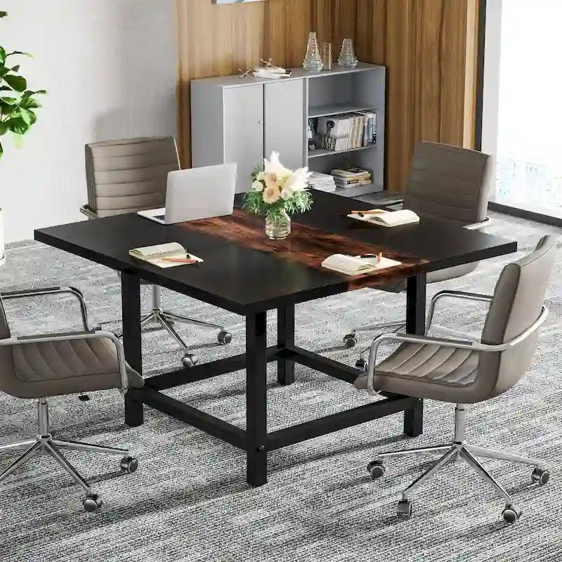 Small Conference Room Table for 4 People, Square 40- Inches Wood Desk for Home Office - 39-inch D