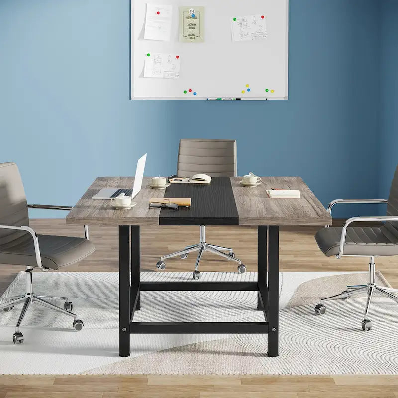 Small Conference Room Table for 4 People, Square 40- Inches Wood Desk for Home Office - 39-inch D