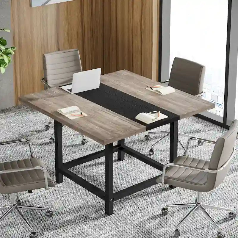 Small Conference Room Table for 4 People, Square 40- Inches Wood Desk for Home Office - 39-inch D