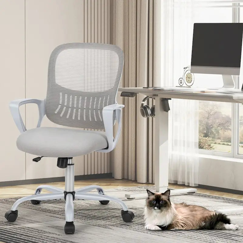 Ergonomic Office Chair Home Desk Mesh Chair with Fixed Armrest