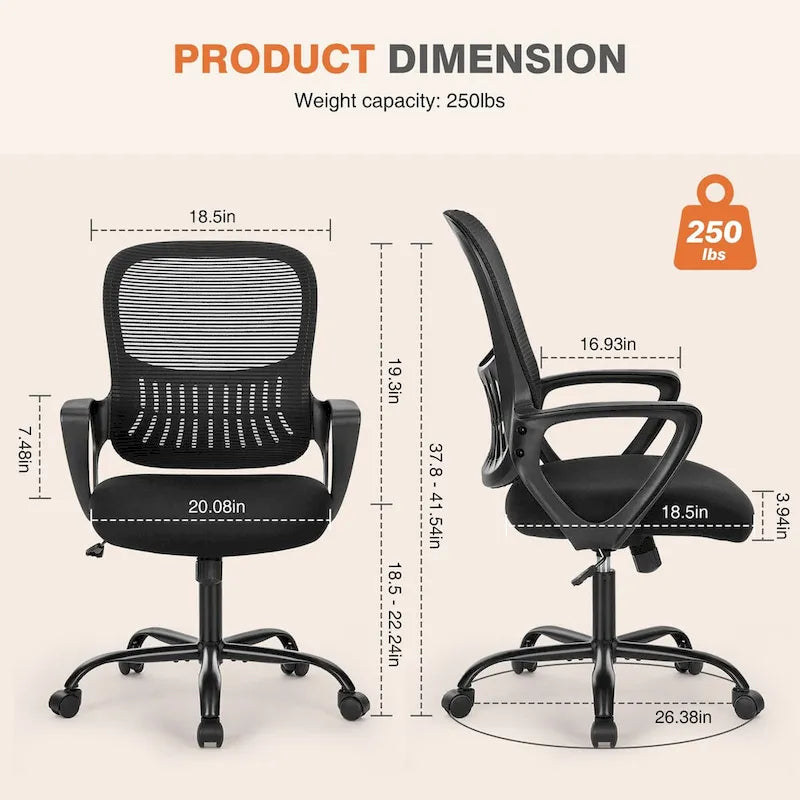 Ergonomic Office Chair Home Desk Mesh Chair with Fixed Armrest
