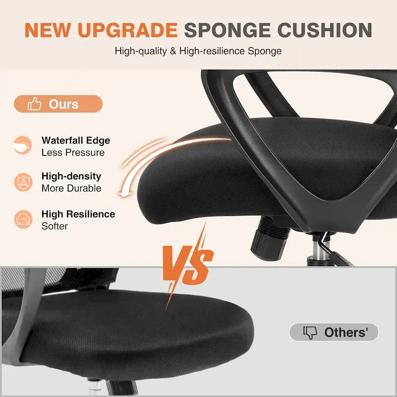 Ergonomic Office Chair Home Desk Mesh Chair with Fixed Armrest