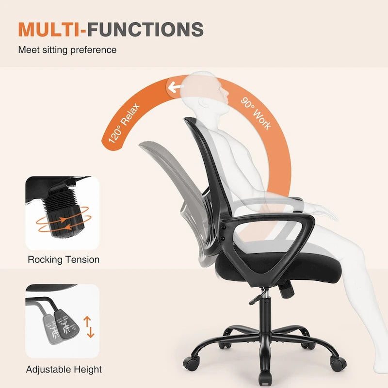 Ergonomic Office Chair Home Desk Mesh Chair with Fixed Armrest