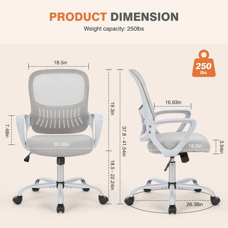 Ergonomic Office Chair Home Desk Mesh Chair with Fixed Armrest