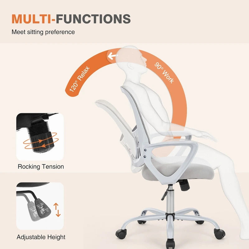 Ergonomic Office Chair Home Desk Mesh Chair with Fixed Armrest