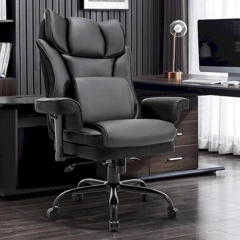 Rocking Desk Chair Ergonomic Executive Office Chair with Adjustable Padded Armrest and Massage Lumbar Support