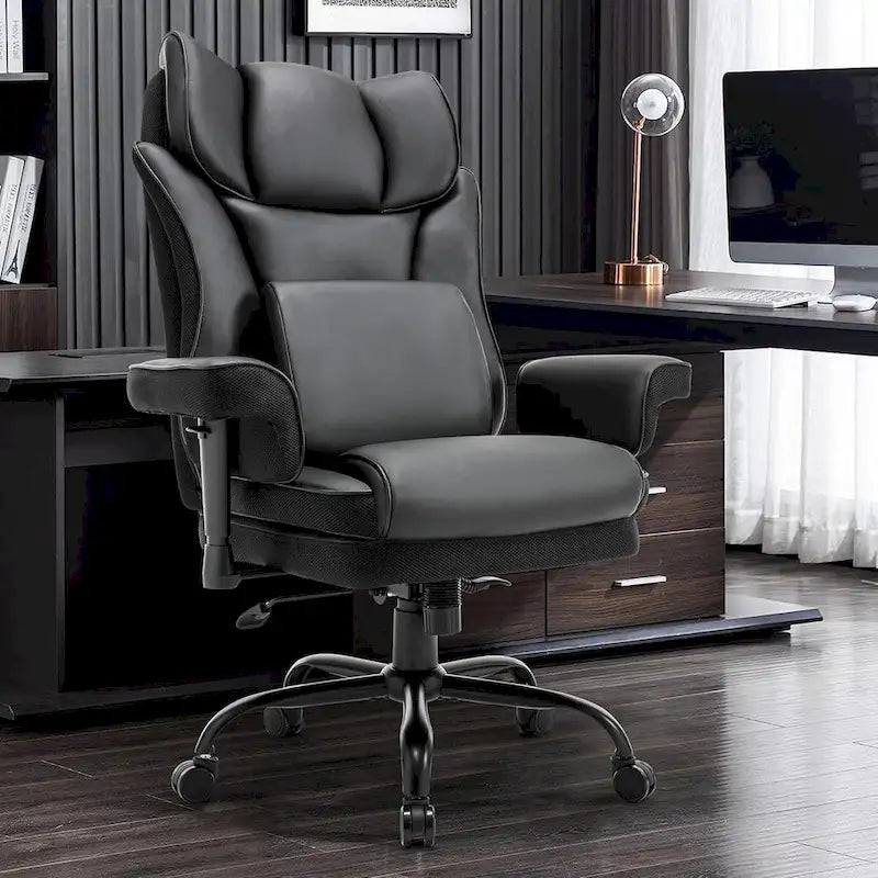 Rocking Desk Chair Ergonomic Executive Office Chair with Adjustable Padded Armrest and Massage Lumbar Support