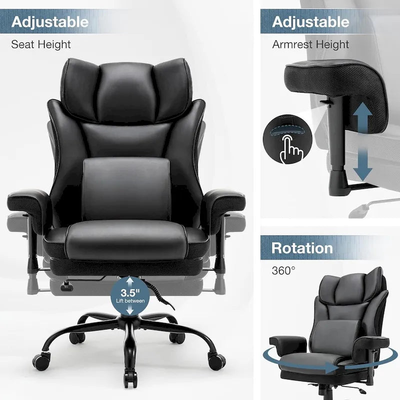 Rocking Desk Chair Ergonomic Executive Office Chair with Adjustable Padded Armrest and Massage Lumbar Support