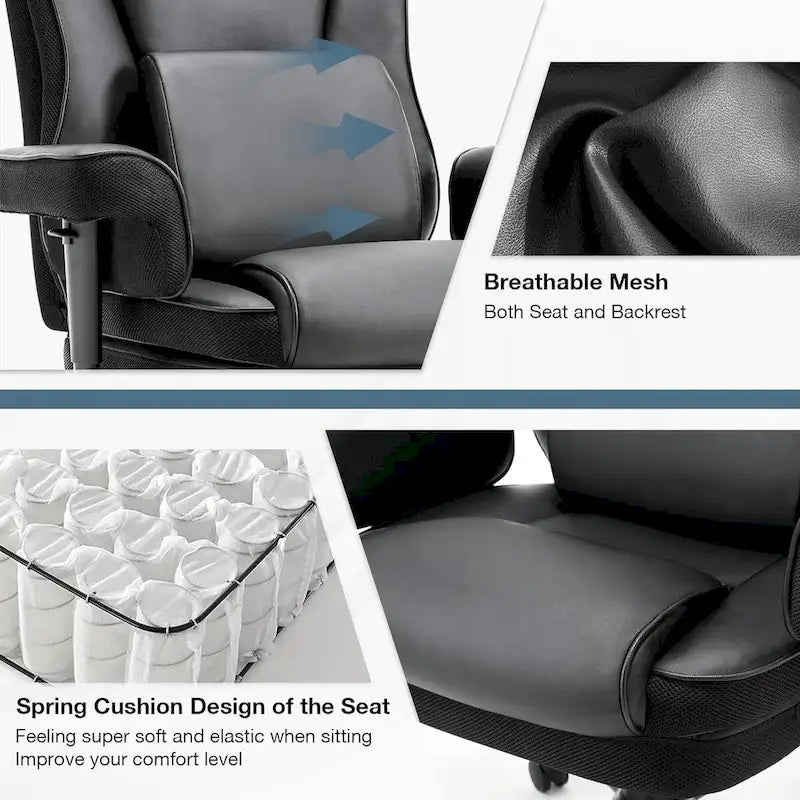 Rocking Desk Chair Ergonomic Executive Office Chair with Adjustable Padded Armrest and Massage Lumbar Support