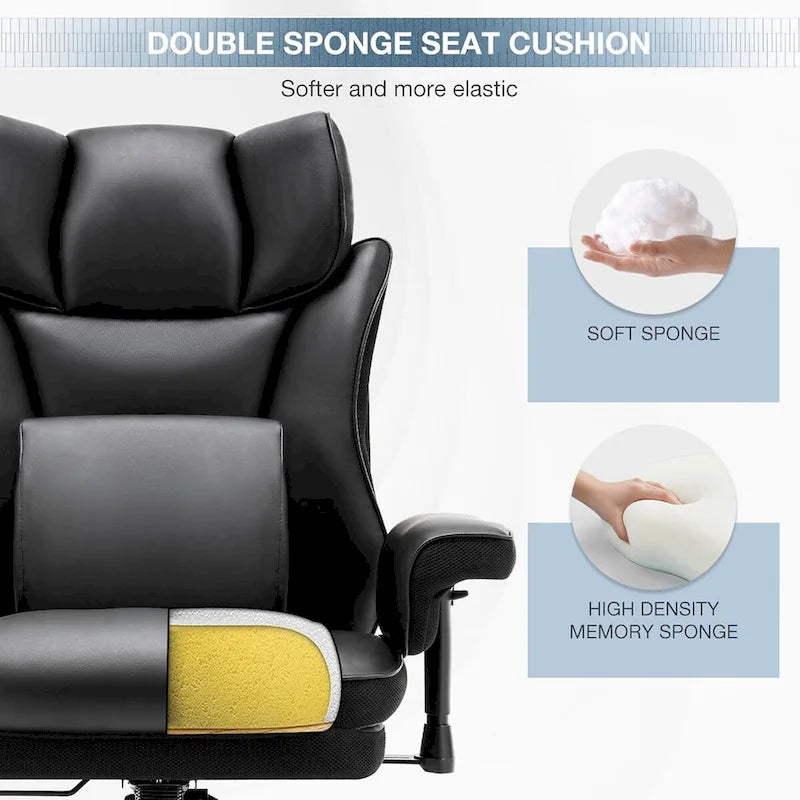 Rocking Desk Chair Ergonomic Executive Office Chair with Adjustable Padded Armrest and Massage Lumbar Support