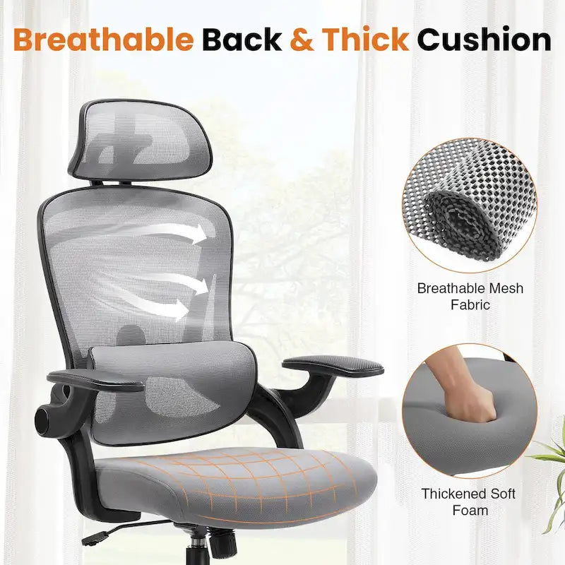 High Back Desk Chair with Adjustable Lumbar Support & Headrest