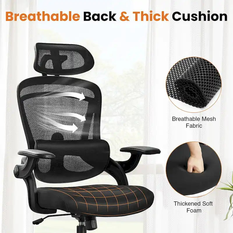 High Back Desk Chair with Adjustable Lumbar Support & Headrest