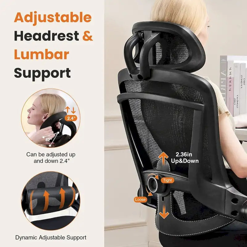 High Back Desk Chair with Adjustable Lumbar Support & Headrest