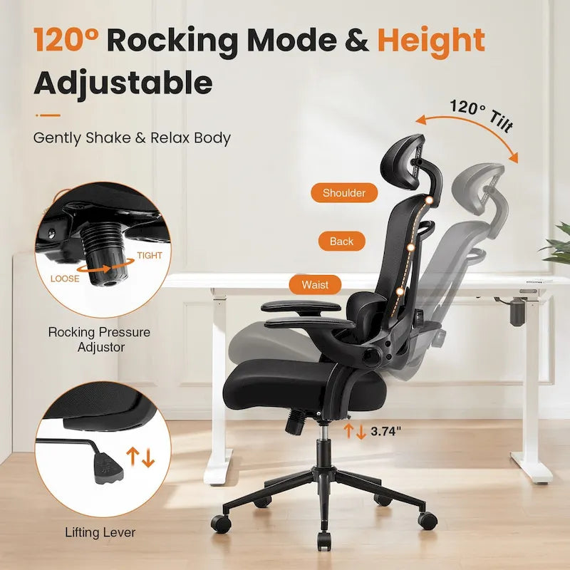 High Back Desk Chair with Adjustable Lumbar Support & Headrest