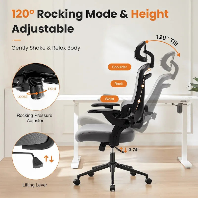 High Back Desk Chair with Adjustable Lumbar Support & Headrest