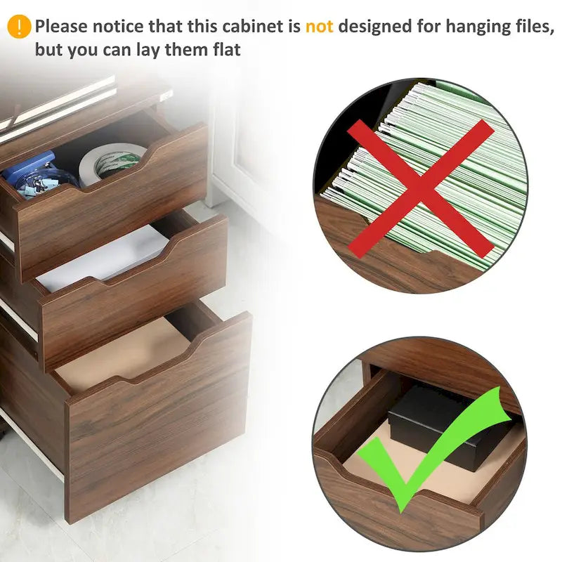 3 Drawer Office Storage Cabinet, Under Desk Cabinet with Wheels, Brown Wood Grain