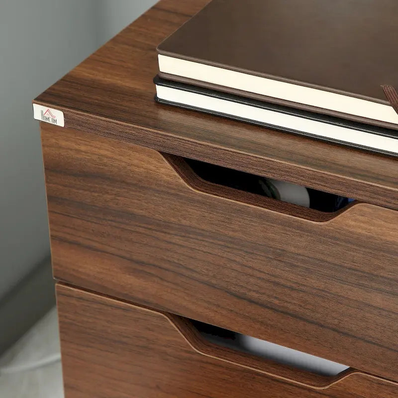 3 Drawer Office Storage Cabinet, Under Desk Cabinet with Wheels, Brown Wood Grain