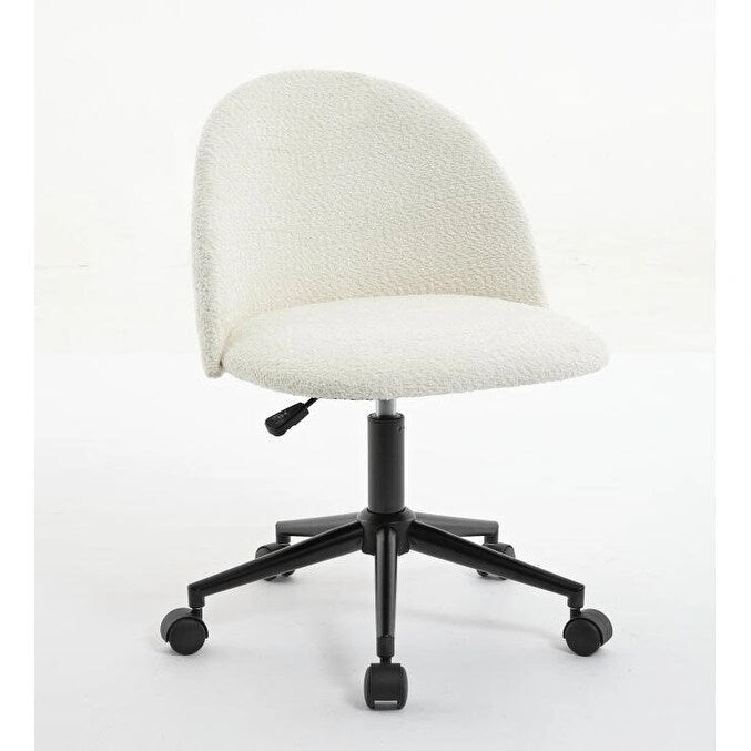 Boucle Office Chair Desk Chair, Mid-Back Adjustable Swivel Computer Chair with Black Legs, Upholstered Desk Chair with Wheels