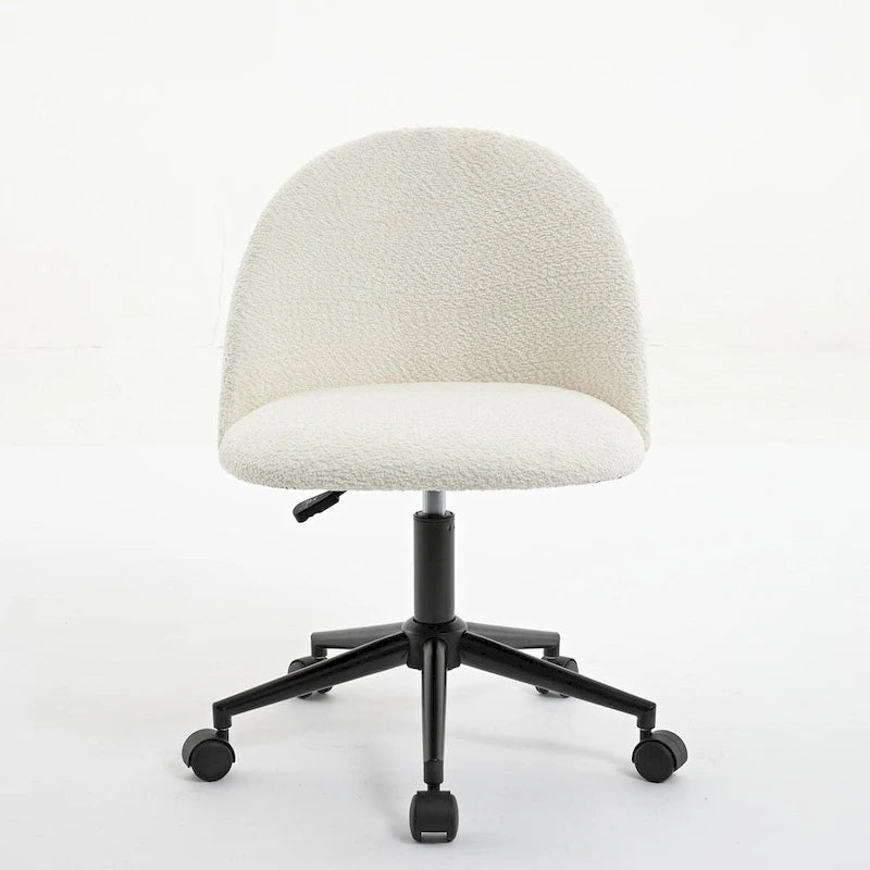 Boucle Office Chair Desk Chair, Mid-Back Adjustable Swivel Computer Chair with Black Legs, Upholstered Desk Chair with Wheels
