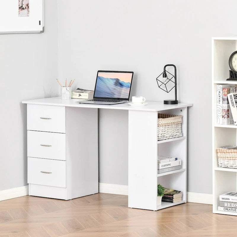 Writing Table Workstation with 3 Drawer and Storage Shelf